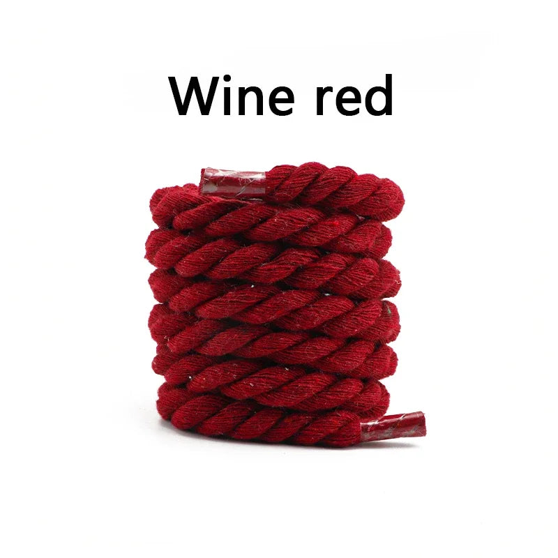 Runde Dicke Schnürsenkel – 1cm Baumwoll-Leinen Geflecht | Bunte Robuste Laces für Sneaker, Laufschuhe & Stiefel Kaufschwan® Weinrot 120cm