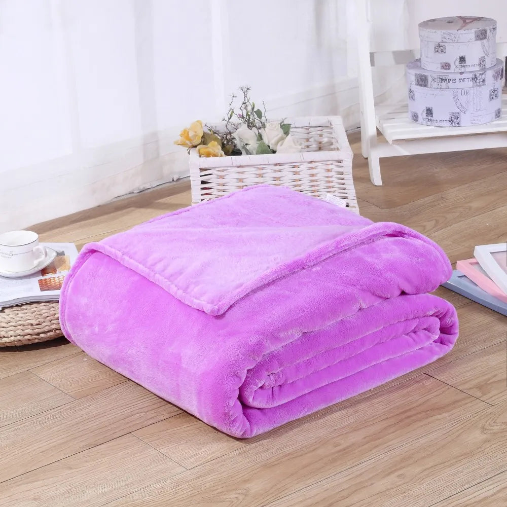 Korallfleece Flanell Decke – Weiche, warme und leichte Bettdecke, Sofabezug, Einfarbig Blau & Rosa Kariert Kunstpelz