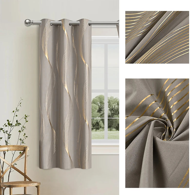 100% Verdunkelung Luxus Marmor Vorhang Set mit Goldfolie und Präziser Verarbeitung – Premium Wohn Deko Kaufschwan® Khaki-01 100X250CM-1 Stück Metallösen-Oberteil