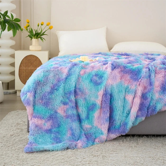Vier-Jahreszeiten Universelle Nerz-Fleece-Decke – Flauschige Tie-Dye Einfarbige Decke für Wärme und Komfort
