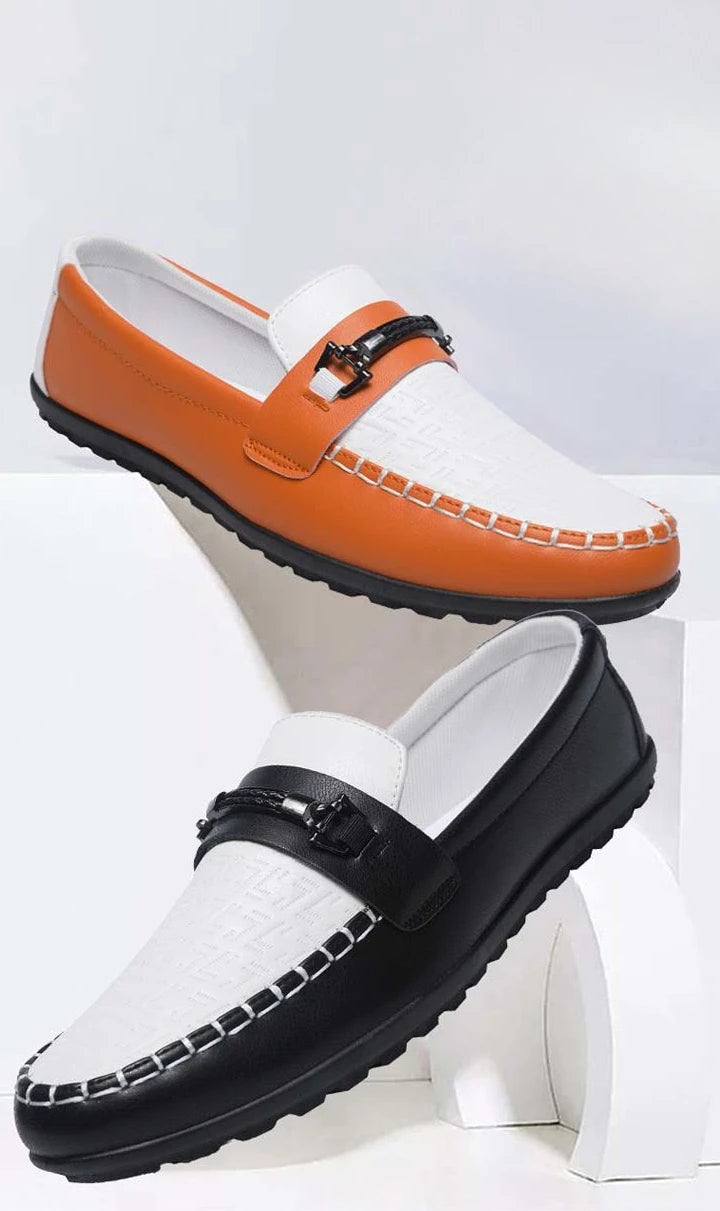 Herren Leder-Loafer – Klassische Runde Mokassins | Flache Slip-On Freizeitschuhe aus Weichem PU-Leder für Büro & Alltag