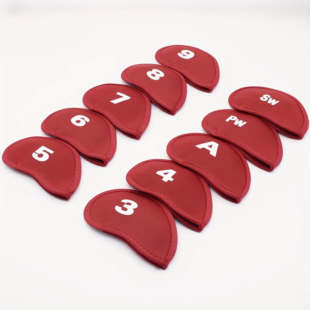 10 Stück Golf Schlägerhauben Set – Tragbare Eisenkopf Schutzhüllen | Langlebige PU-Leder Headcover für Golfschläger Kaufschwan® Rot
