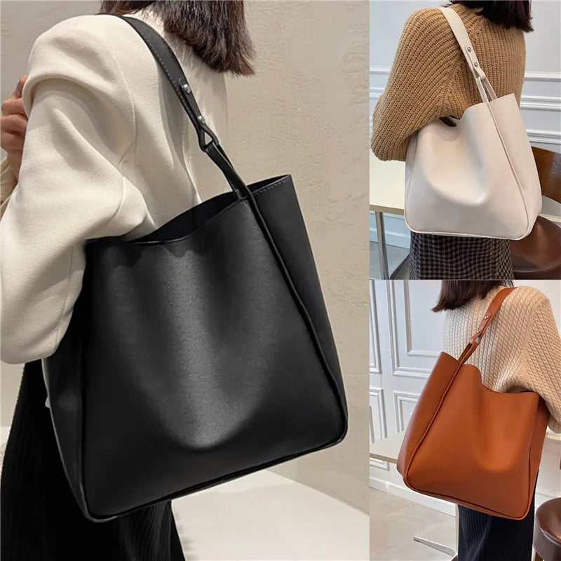 Damen Bucket Schultertasche – Schlichte Retro Kunstleder Handtasche | Große Kapazität Tote Bag Kaufschwan®