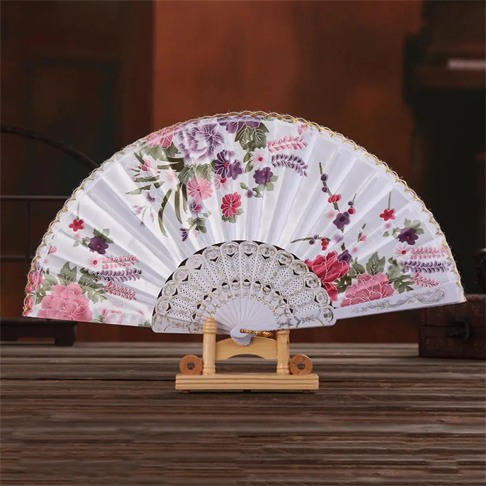 Retro Faltfächer | Kunststoff mit Goldpuder | Weißer Hochzeits- & Partyfächer im Chinesischen Stil Kaufschwan® Design 11