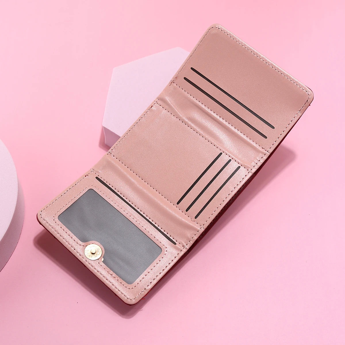 Damen Kurzgeldbörse – Gesticktes „Love“-Design | Leichte PU Leder Geldbörse mit Mehreren Kartenfächern Kaufschwan®