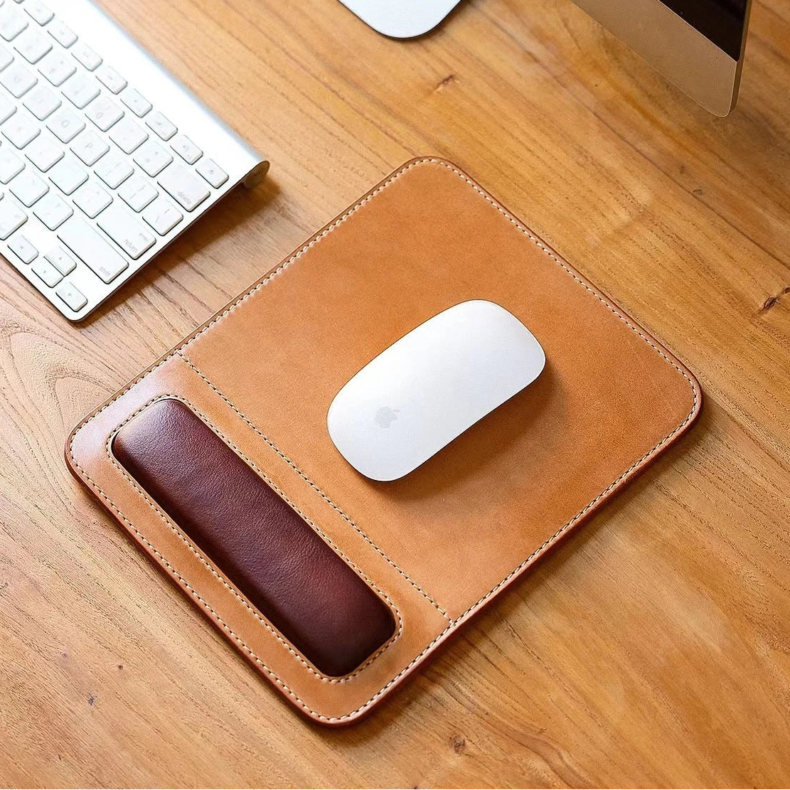Verdicktes PU Leder Gaming Mauspad – Retro Anti-Rutsch Schreibtischunterlage mit Komfortabler Handgelenkstütze Kaufschwan® Rectangle