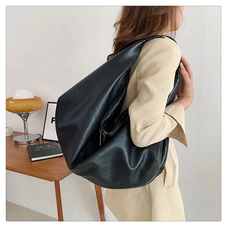 Große Schwarze Schultertasche für Damen – Hobo Shopper Tote | Weiche Leder Umhängetasche für Reisen & Alltag Kaufschwan®