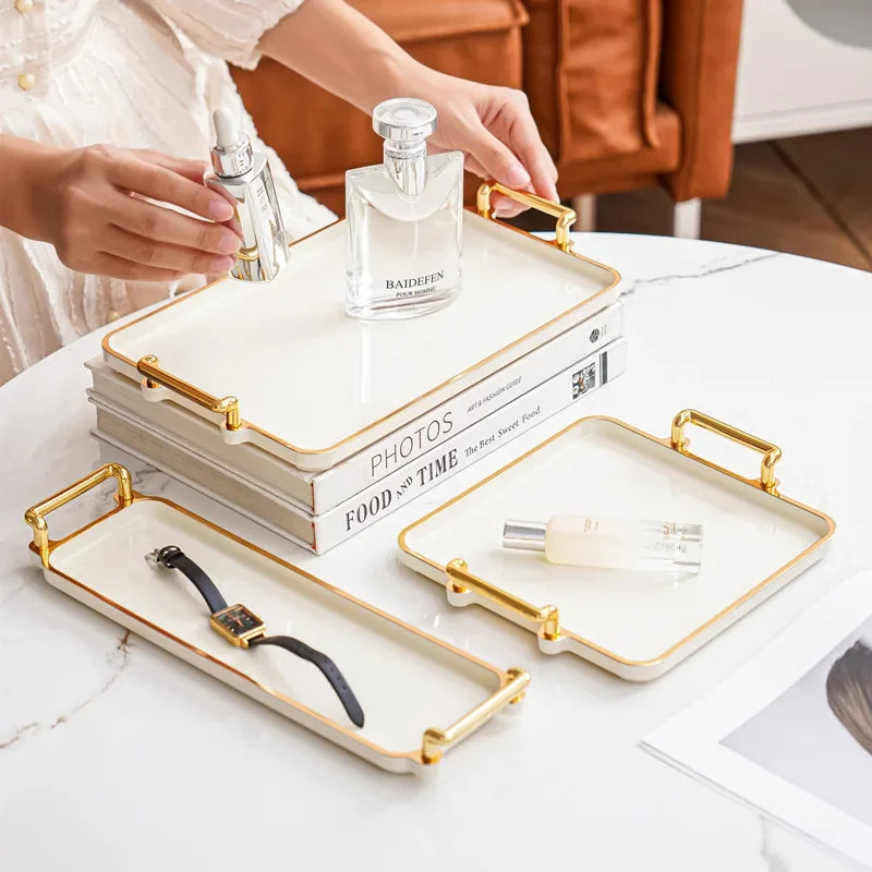 Rechteckiges Luxus-Tablett für Zuhause – Kosmetik- & Wasserbecher-Ablage für Wohnzimmer, Hotel & Apartment Kaufschwan®