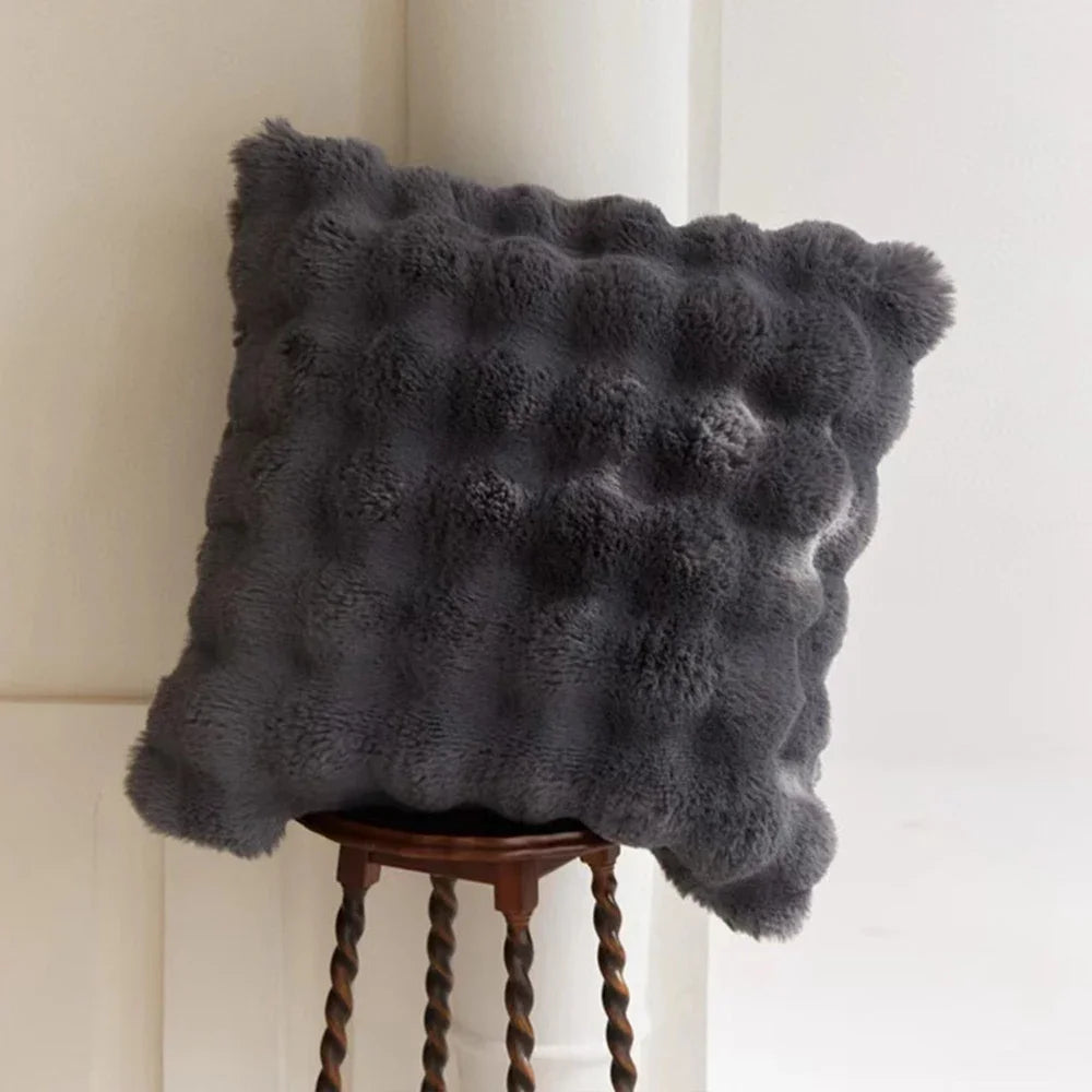 Weicher Fell-Kissenbezug | Gemütlicher Plüsch-Dekokissenbezug für Wohnzimmer, Sofa Dekor | Weiß & Grau Kaufschwan®