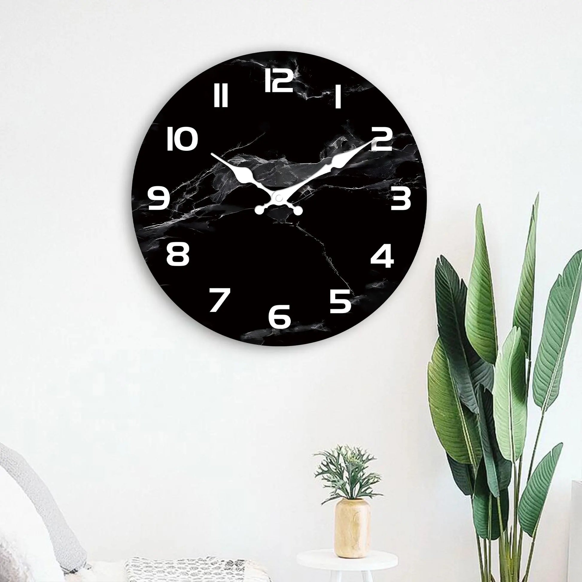 Schwarze Marmor Holz Wanduhr – Leise Moderne Deko Uhr Kaufschwan®