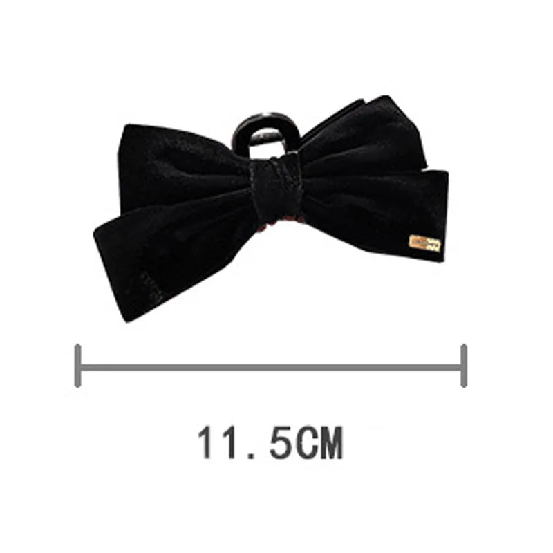Haarspangen mit samtiger Textur und doppelseitiger Schleife – Schwarze Haarklammer für Damen Kaufschwan®
