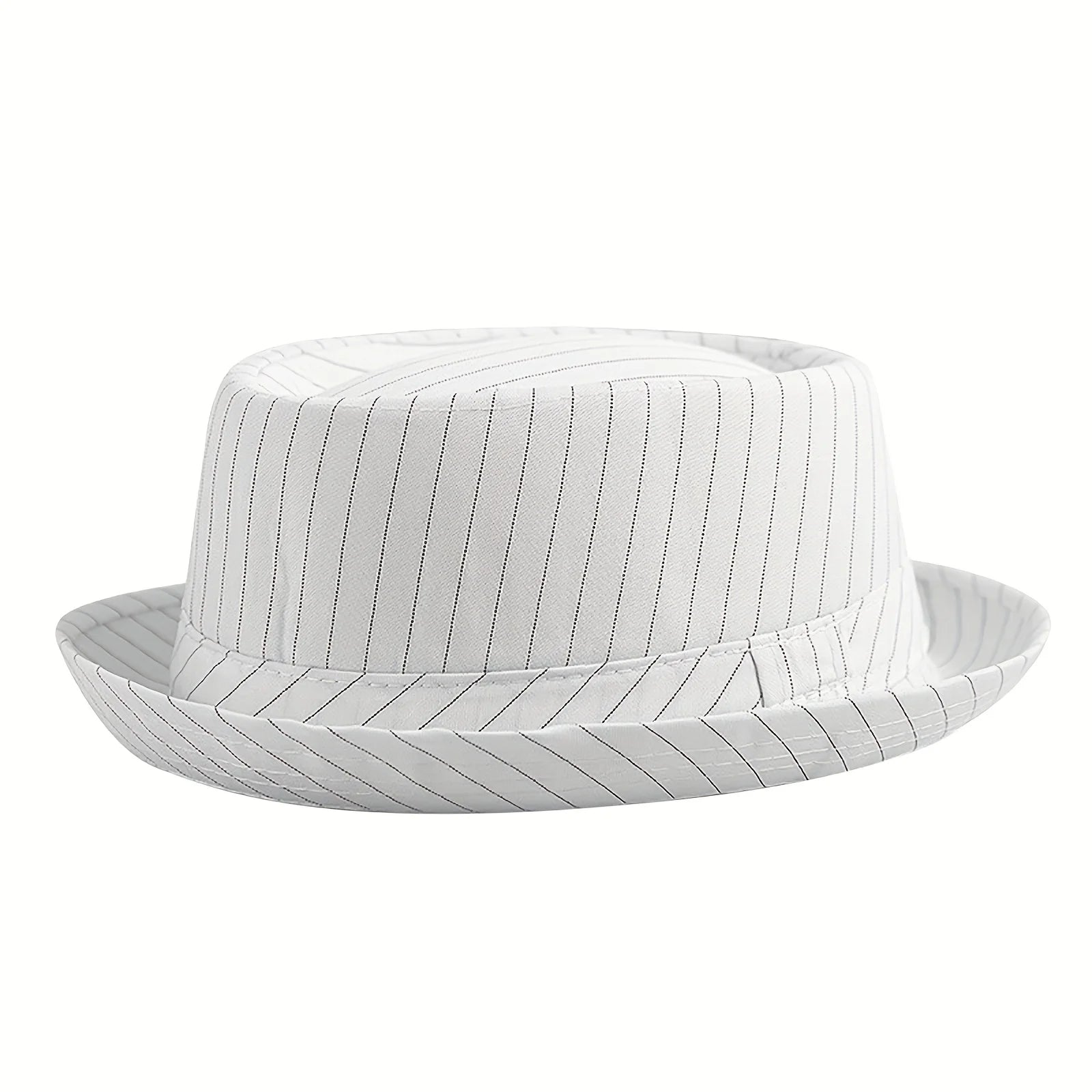 Klassischer gestreifter Fedora Hut – Kurzkrempiger Woll-Jazzhut für Damen & Herren, Schwarz-Weiß Streifen, Freizeit & Formal Kaufschwan® Weiß