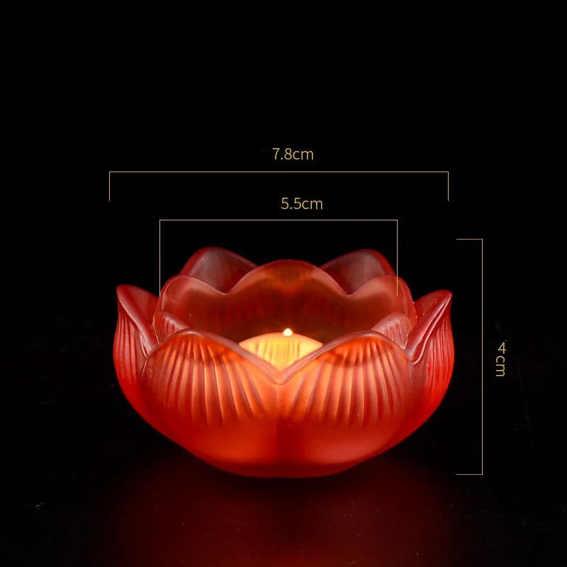 Bunter Glas Lotus Kerzenhalter – Buddhistischer Altar Butterlampenständer für Andacht & Wohndekoration Kaufschwan® Rot