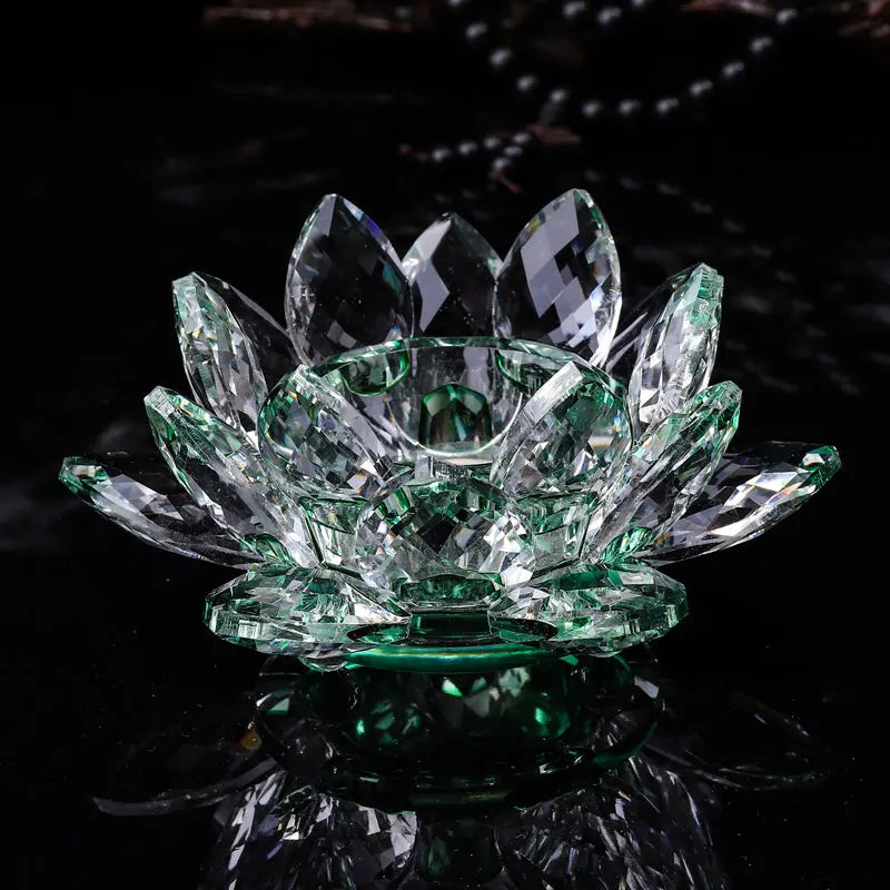 Handgefertigte Kristall Lotus Kerzenhalter – Glas Teelichthalter für Buddhistische Ausstattung & Wohndekoration Kaufschwan® Grün