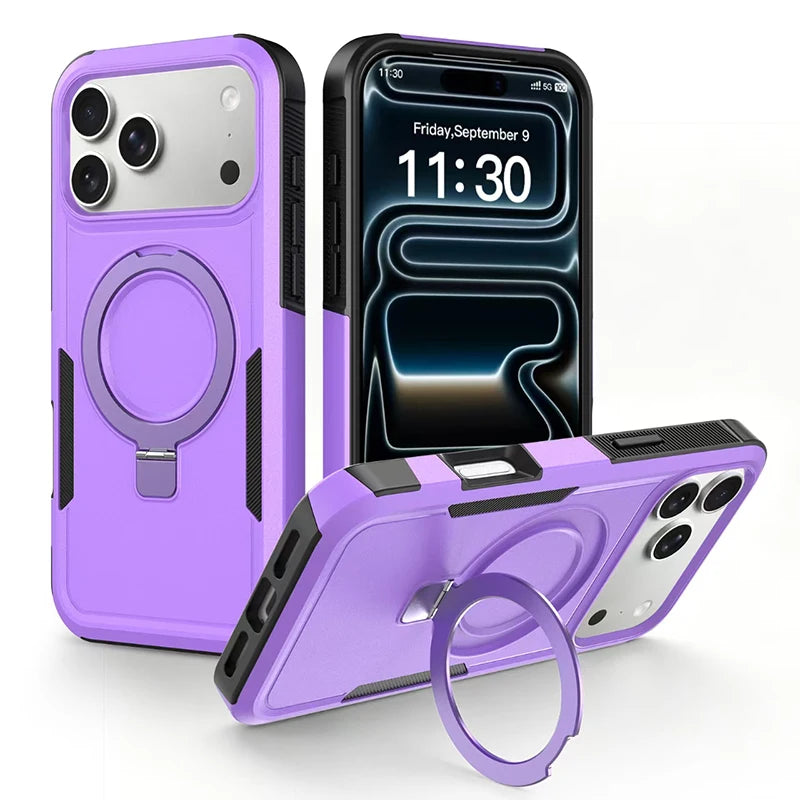 Einfarbige Magnethülle für iPhone 18 Pro & iPhone 18 Pro Max – Kabelloses Laden, Verdeckter Halter & Kameraschutz Kaufschwan® Lila iPhone 18 Pro Max
