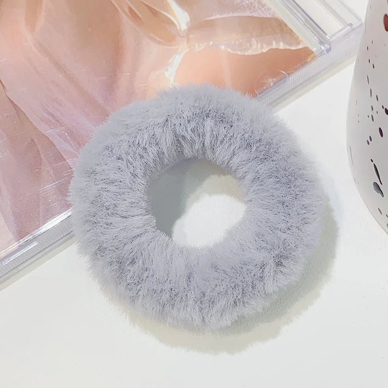 Bunte Flauschige Haargummis | Plüsch-Scrunchies für Damen & Mädchen | Weiche Elastische Pferdeschwanzhalter Kaufschwan® Grau
