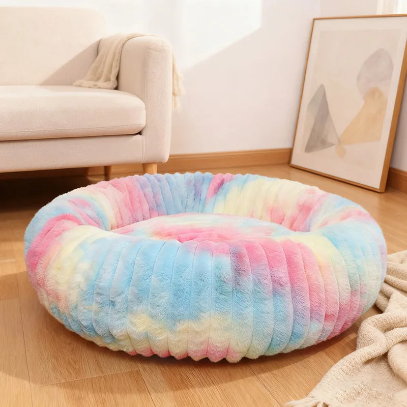 Indoor Hundebett – Cordstoff & Kunstfell Donut Bett mit Anti-Rutsch Boden Kaufschwan®