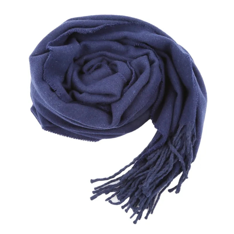 Herbst & Winter Einfarbiger Kaschmir-Imitat Schal | Dickes Lang-Tassel Umschlagtuch für Herren & Damen – Warmer Monochrom Schal Kaufschwan® Marineblau