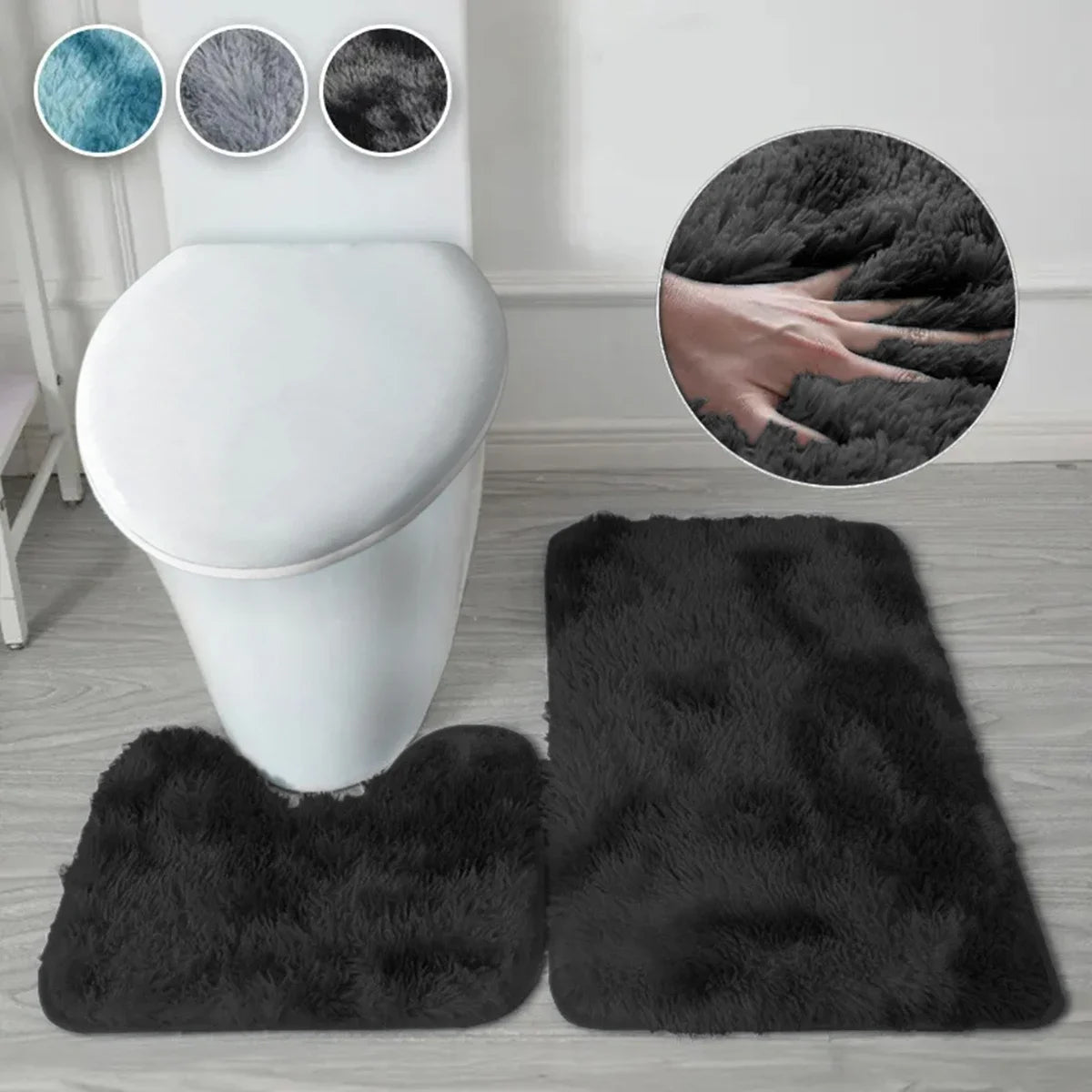 2-teiliges Badezimmermatten-Set – Rutschfeste, Wasserabsorbierende Badteppiche für Zuhause Kaufschwan® Schwarz 40x50cm & 50x80cm
