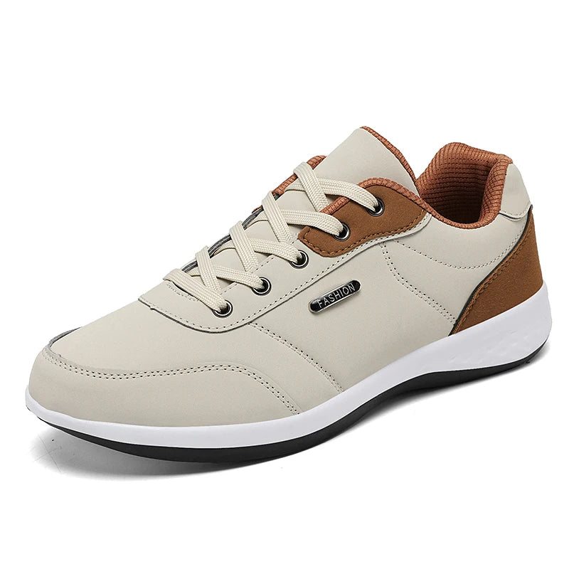 Herren Ledersneaker – Trendige Sportschuhe | Atmungsaktive & Rutschfeste Freizeitschuhe für Reisen & Alltag Kaufschwan® Beige 39