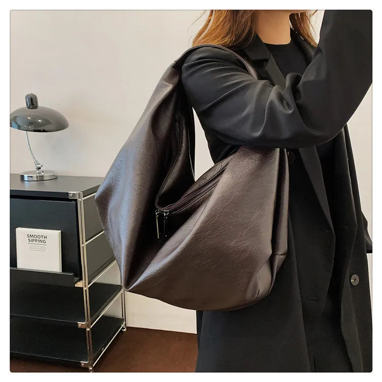 Große Schwarze Schultertasche für Damen – Hobo Shopper Tote | Weiche Leder Umhängetasche für Reisen & Alltag Kaufschwan®