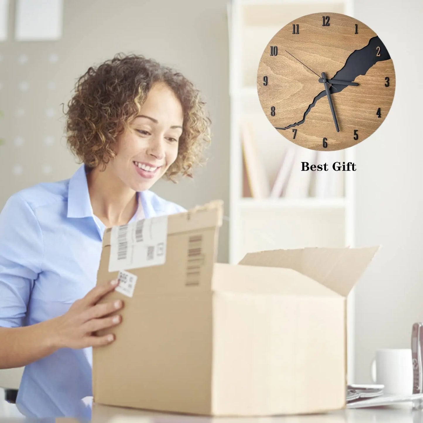 Gebrochene Holz Wanduhr – Leise Große Quarz Deko Uhr Kaufschwan®