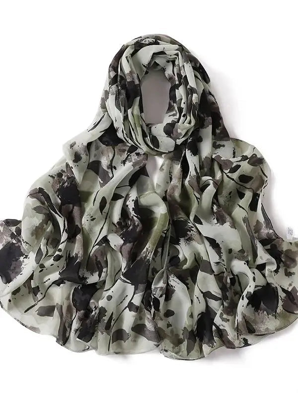 Sommer Boho Chiffon Hijab – Leopard & Aquarell Muster | Ultraleichter Atmungsaktiver Muslimischer Schal für Strand & Reisen Kaufschwan® Grün
