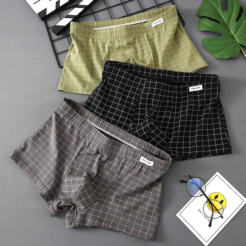 3er-Pack Herren Boxershorts aus Baumwolle | Atmungsaktive Kariert Boxershorts | Bequeme Unterwäsche | Größen M–3XL Kaufschwan® Armeegrün Schwarz Grau M
