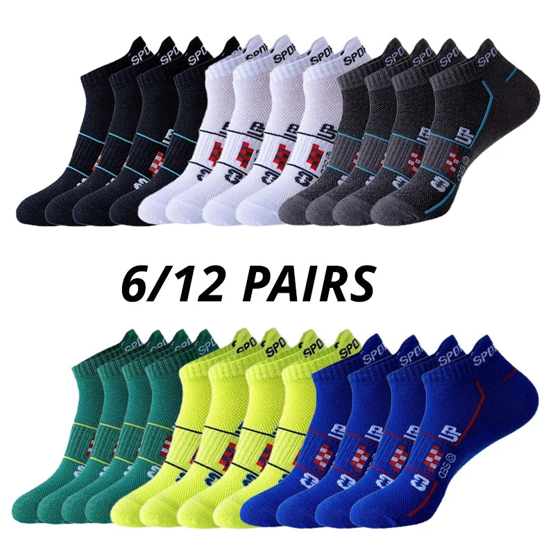 6/12 Paare Herren Sportsocken Mesh Laufsocken | Atmungsaktiv Feuchtigkeitsableitend Kurzsocken mit Öhrchen | Ganzjahres Partner-Socken Kaufschwan®