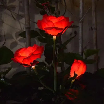 LED Solar Nelken- & Rosenblumen-Feenlichterkette – Wasserdichte Gartenlichter für Hof, Rasen, Wege & Muttertagsgeschenk Kaufschwan® Rose 3 Köpfe Rot
