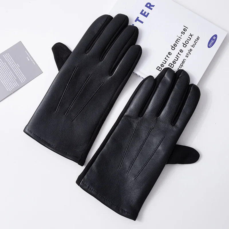Hochwertige Herren Lederhandschuhe – Winter Business Handschuhe | Winddicht & Warm mit Touchscreen-Funktion – Schwarze Autofahrerhandschuhe Kaufschwan® Schwarz Einheitsgröße