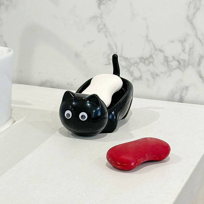 Seifenschale mit großäugiger Katze – Niedliche katzenförmige Seifenschale für Badezimmerdekoration Kaufschwan®