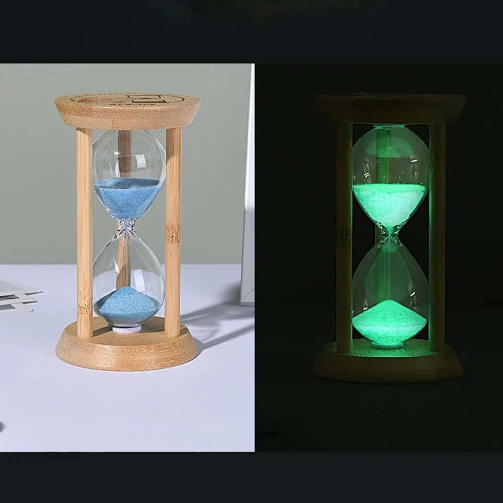 Bambus Leuchtende Sanduhr – Kreativer Fluoreszierender Glas Timer mit Naturrahmen