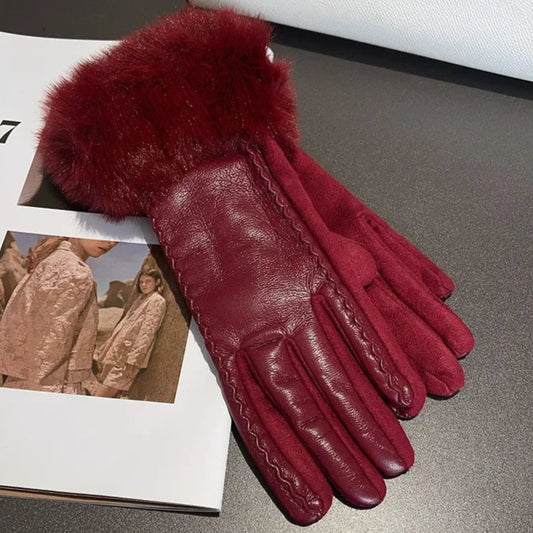 Luxus PU Lederhandschuhe für Damen – Warme Winterhandschuhe mit Kunstfellbesatz | Elegant Gefütterte Handschuhe für Partys & Kaltes Wetter Kaufschwan®