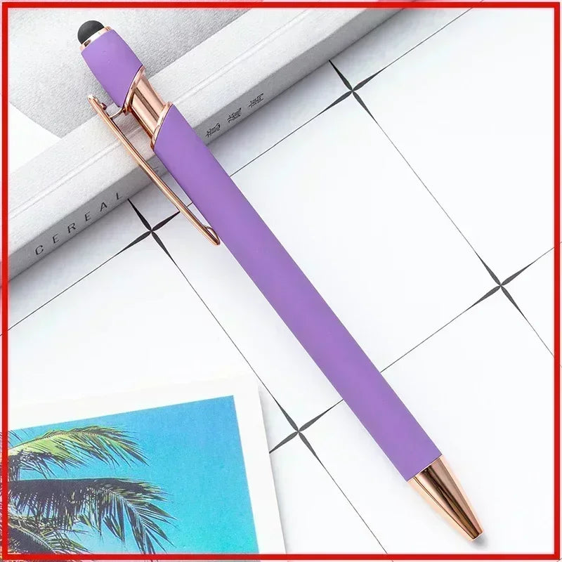 50 Stück Leichte Metall-Kugelschreiber mit Touchscreen-Spitze – Büro, Schule & Werbestifte | Individuelles Logo & Text Lasergravur Kaufschwan® Violett (Rose) - 50 Stück