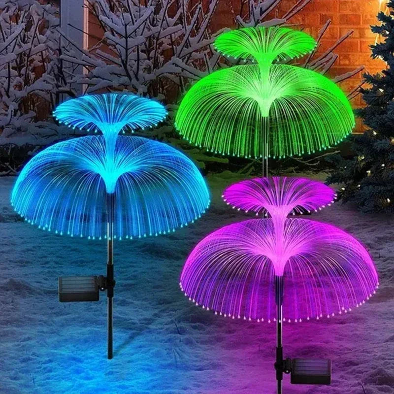 Solar Gartenlichter – Wasserdichte Faseroptik Qualle Rasenlichter für Terrasse, Villa & Hofdekoration Kaufschwan® Doppelschicht