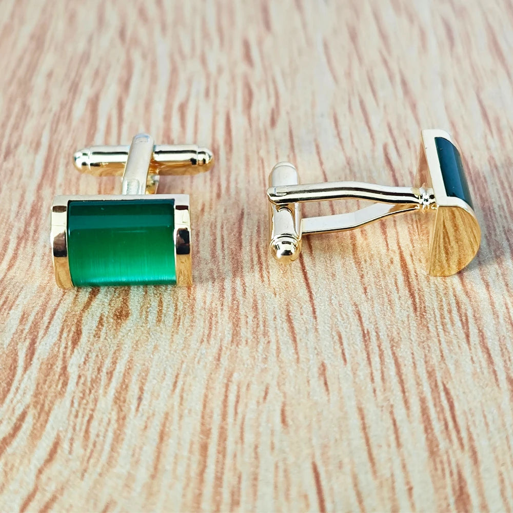 Herren Manschettenknöpfe mit Grünem Kristall – Elegante Französische Manschetten | Business & Anlass Schmuck für Hemd & Anzug Kaufschwan®