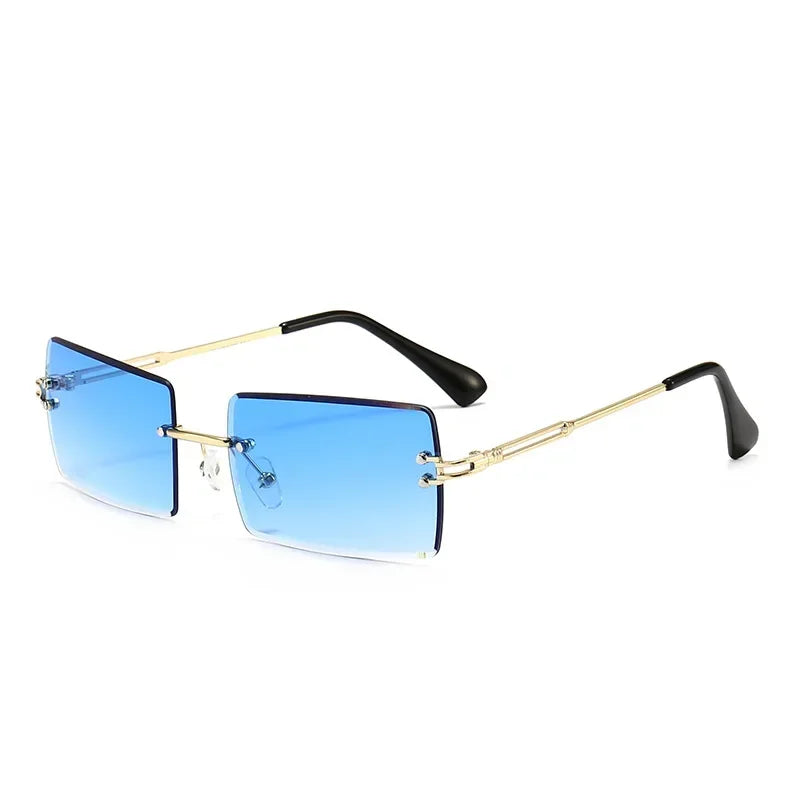 Luxuriöse randlose Vintage-Sonnenbrille – Rechteckige Damen-Sonnenbrille mit Verlaufsgläsern und UV400-Schutz für Reisen und Autofahren Kaufschwan® Blau