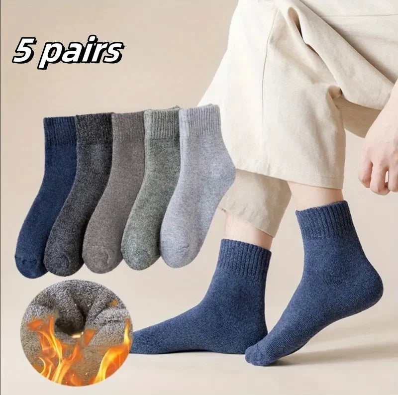 Winter-Frottee-Gepolsterte Dicke Socken | Unisex Warme Dicke Mid-Calf Socken | Solide Farbe Kaufschwan® Gemischte Farben 5 Paare Einheitsgröße