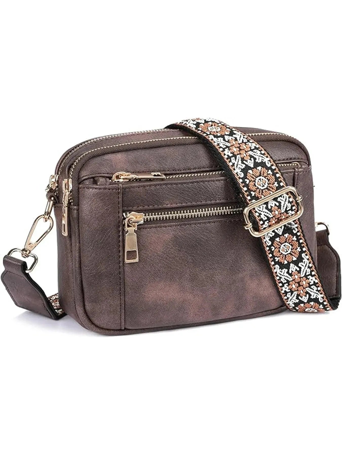 Multifunktionale Color Block Crossbody Tasche – Damen PU Leder Schultertasche & Geldbörse mit Verstellbarem Riemen Kaufschwan® Kaffeegrau