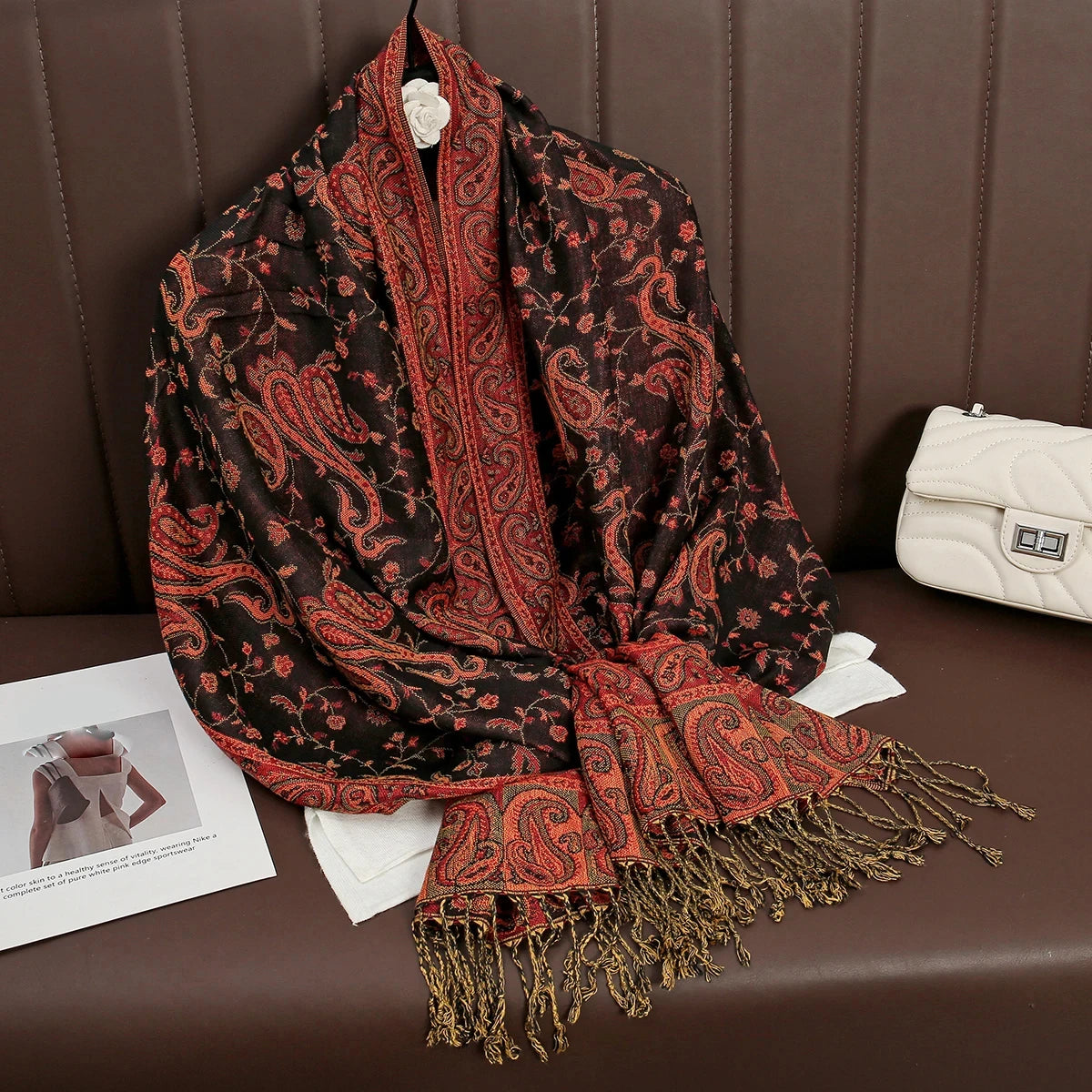 Pashmina Hijab Schal – Damen Langer Kaschmir Schal | Luxus Weicher Foulard, Turban & Muslimisches Kopftuch Kaufschwan® Schwarz-Rot
