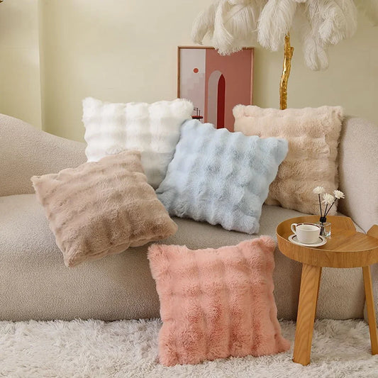 Weicher Fell-Kissenbezug | Gemütlicher Plüsch-Dekokissenbezug für Wohnzimmer, Sofa Dekor | Weiß & Grau Kaufschwan®