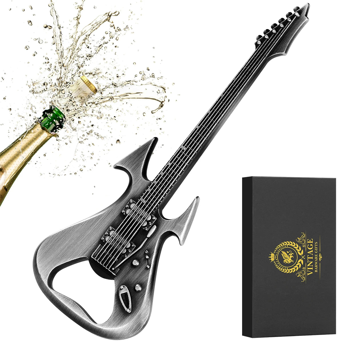 Gitarren Flaschenöffner aus Metall – Bronze/Grau Geschenk für Musikliebhaber Kaufschwan® Grau mit Box