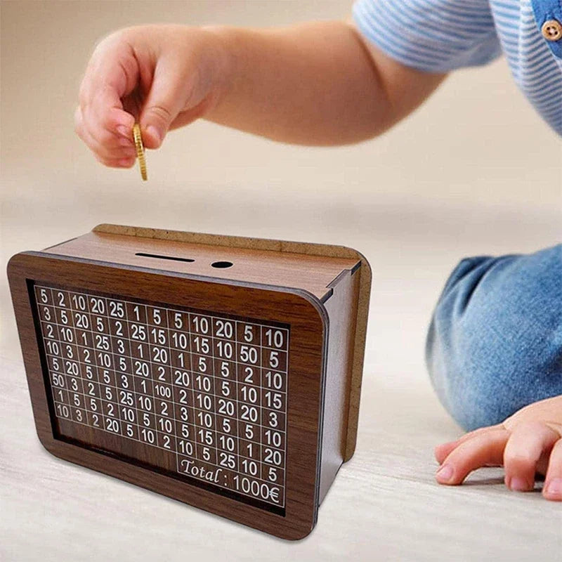 Holz Euro Sparbox – Wiederverwendbare Spardose mit Sparziel Anzeige Kaufschwan®