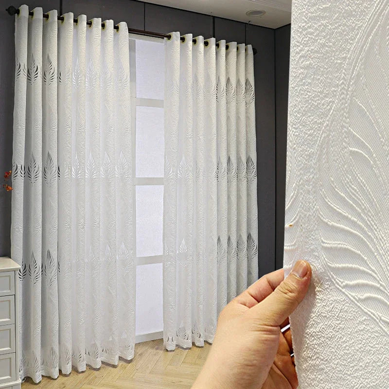 Nordic Weißer Transparenter Vorhang mit Hohlen Blättern für Schlafzimmer Wohnzimmer Kaufschwan®
