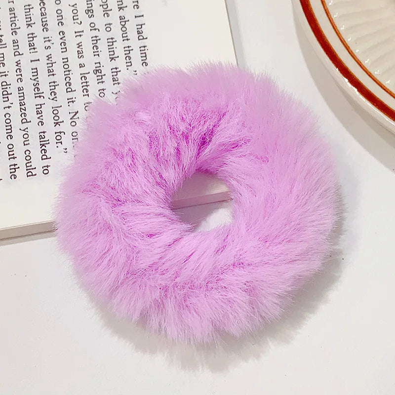Bunte Flauschige Haargummis | Plüsch-Scrunchies für Damen & Mädchen | Weiche Elastische Pferdeschwanzhalter Kaufschwan® Lila