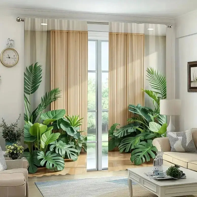 Tropischer Monstera Palmblatt Verdunkelungsvorhang für Wohnzimmer Schlafzimmer Fenster 2 Stück/Set Kaufschwan®