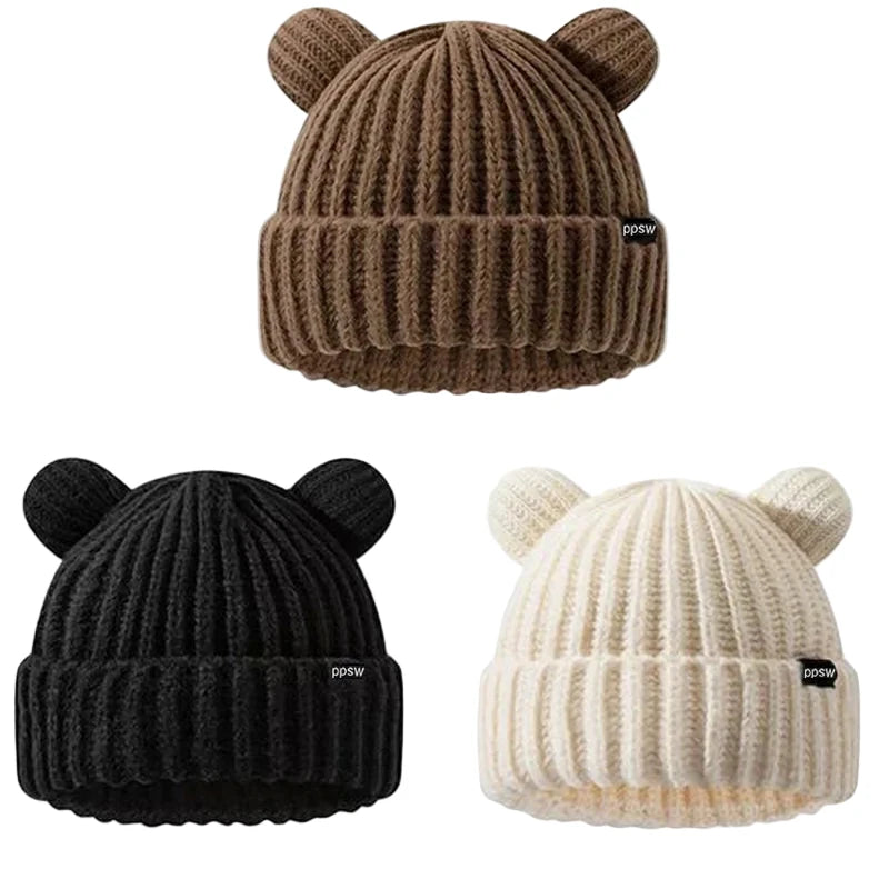 Süße Bärenohren Strickmütze – Dicke Plüsch Wintermütze für Damen & Mädchen | Niedliche Harajuku Gothic Korean Style Beanie Kaufschwan®