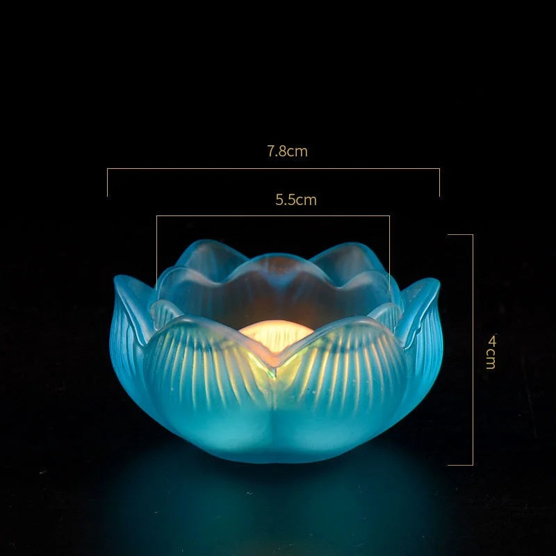 Bunter Glas Lotus Kerzenhalter – Buddhistischer Altar Butterlampenständer für Andacht & Wohndekoration Kaufschwan® Blau