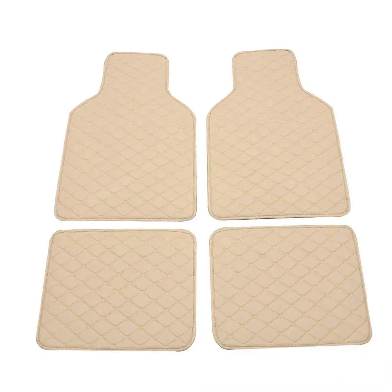 4-teiliges universelles PU-Leder Autoschalenmatten-Set – Vorder- & Rückfußmatten für Auto, LKW & SUV Kaufschwan® Beige
